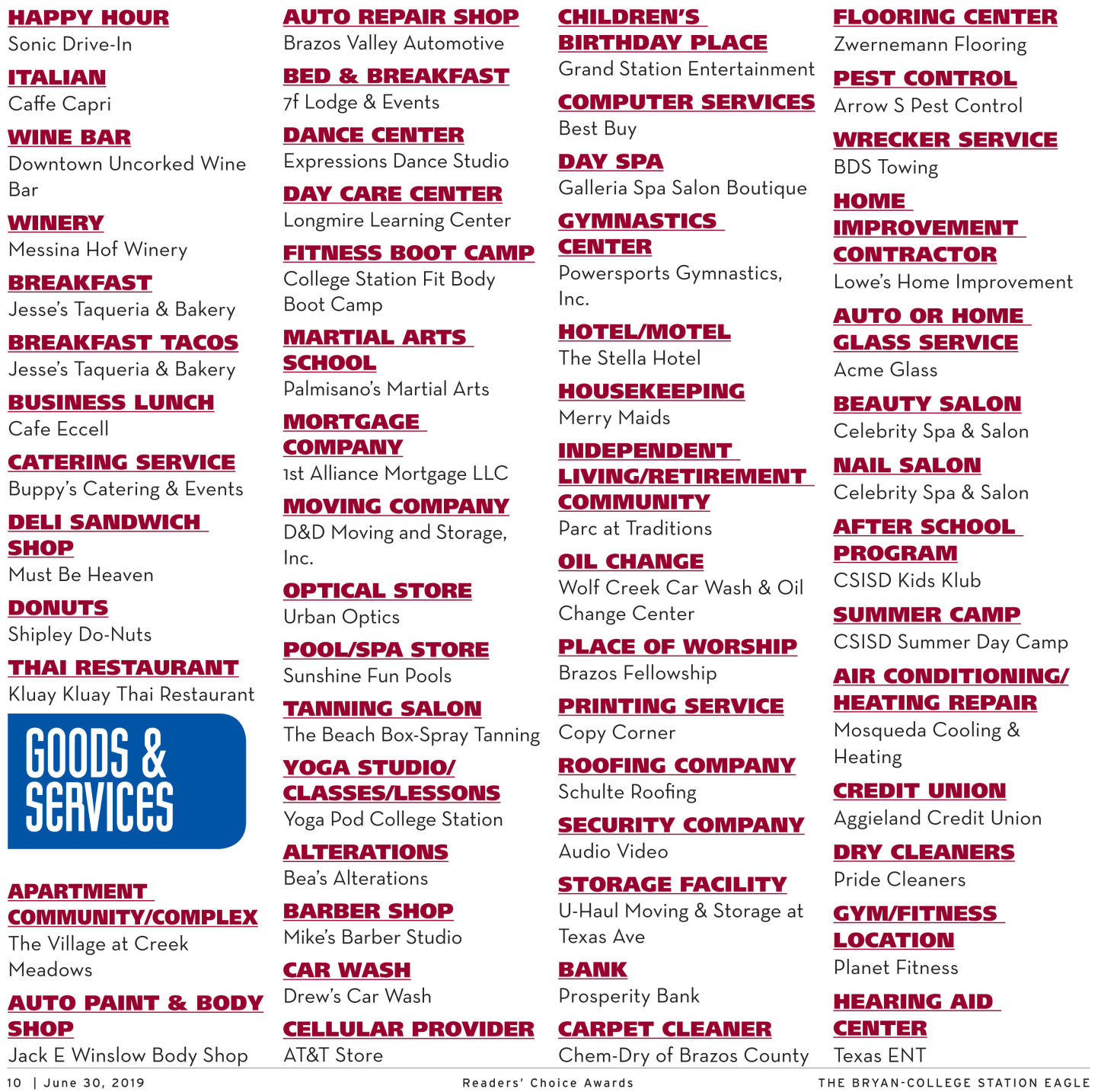 The Eagle Readers' Choice Award 2019